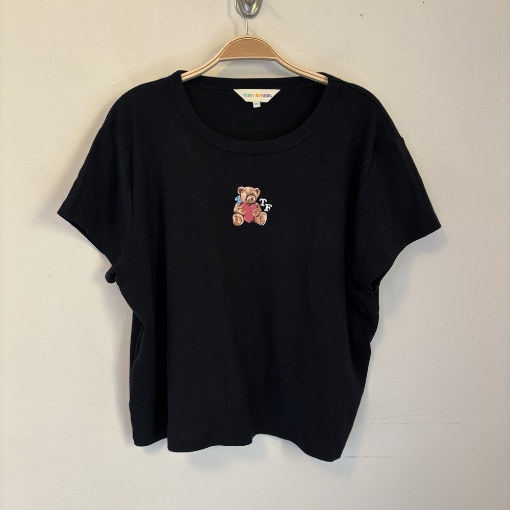 Teddy Fresh Women's T-shirt Black Bear Short Sleeve Streetwear 3XL 100% Cotton